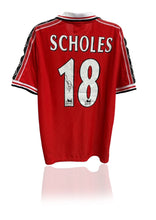 Load image into Gallery viewer, Paul Scholes signed Manchester United 1999 winning treble shirt MUFC
