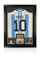 Load image into Gallery viewer, Lionel Messi signed framed world cup winner Argentina football shirt
