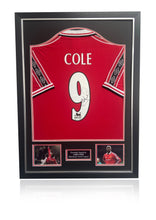 Load image into Gallery viewer, Andy Cole signed framed Manchester United 1999 football shirt
