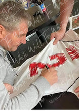 Load image into Gallery viewer, Denis Irwin signed framed 91 CWC Manchester United Shirt football sleeves on show

