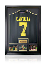 Load image into Gallery viewer, Eric 'The King' Cantona number 7 Manchester United signed framed shirt
