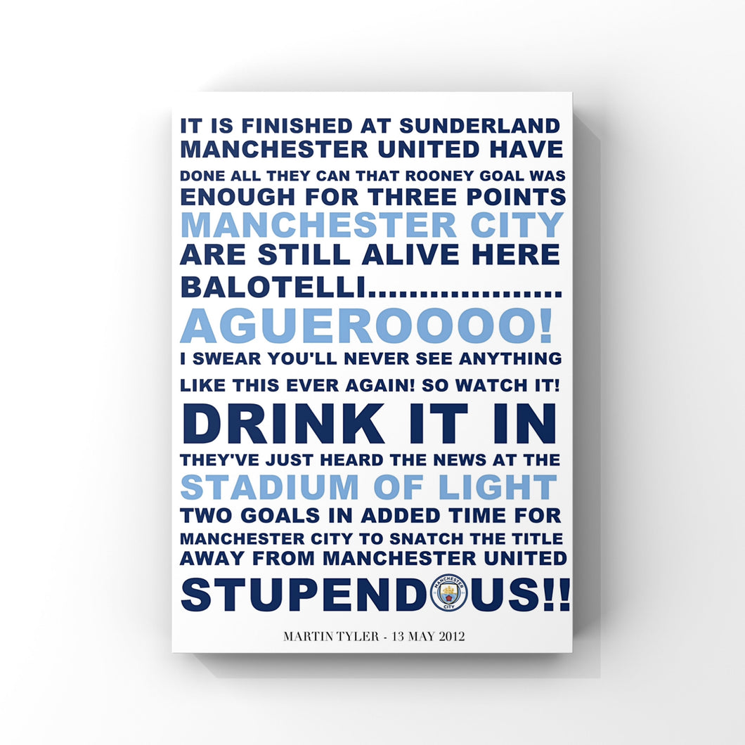 Sergio Aguero commentary famous moment Manchester City print